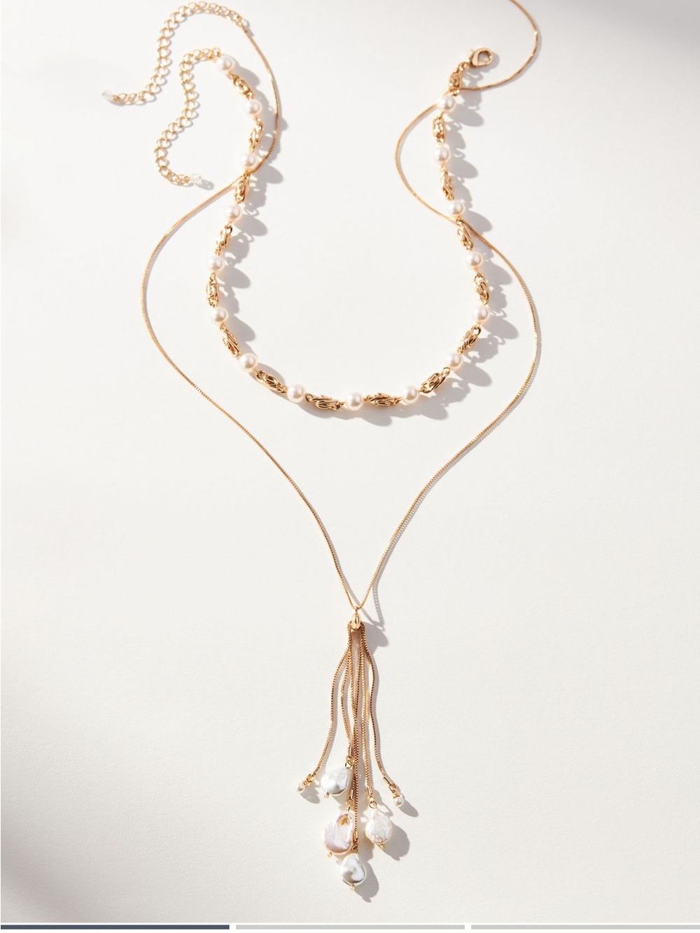 Anthropologie Gold-Tone Layered Pearl Drop Necklace